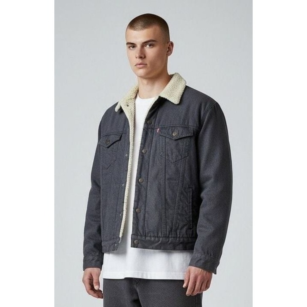 Levi's Sherpa Trucker Jacket Size L Navy Blue